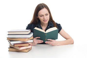 young woman reading a book. Isolated