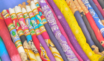 Boutique colorful handkerchief folded stacked.