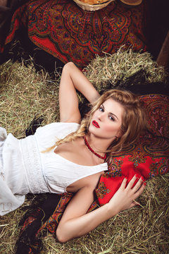 Sexy Countrywoman Lying On The Straw 