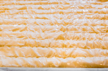 Baked homemade traditional balkan dish burek. Cheese or meat pie