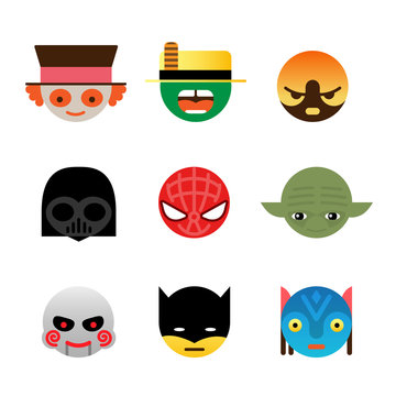 Movie emoji faces, famous superhero characters