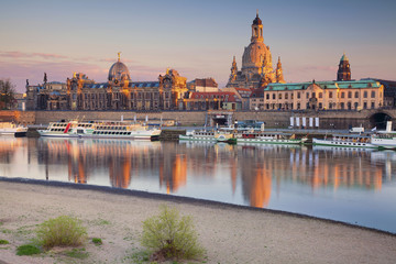 Dresden. Image of Dresden, Germany during sunset with Elbe River in the foreground.