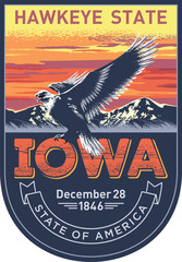 Айова, эмблема штата США, орел на закате на синем фоне