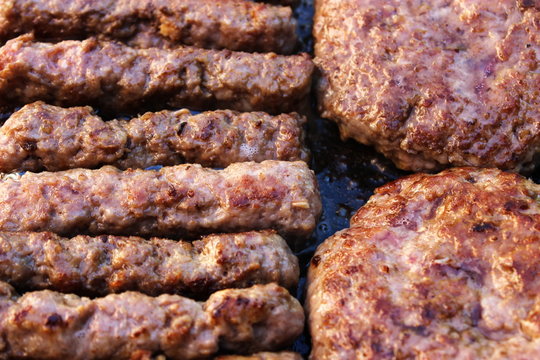 Hamburger and Meatball on the grill