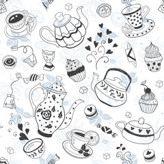 Fototapeta premium teapots and cups background