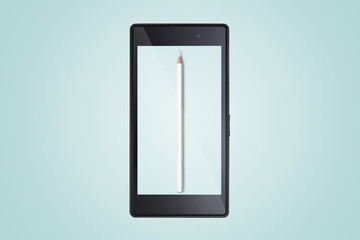 composition of pencils on modern mobile smart phone.