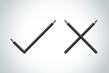 Tick and crossed composition of pencils
