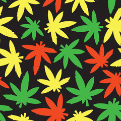 Marihuana ganja weed seamless vector pattern rasta colors