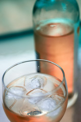 One glass of wine and ice 