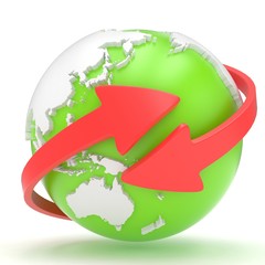 Arrows and Earth globe. 3d render