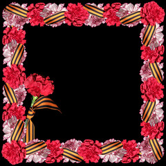 Flower carnations and St. George ribbon. Day of Victory over Fascism. 9th May 