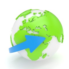 Naklejka premium Arrow and Earth globe. 3d render