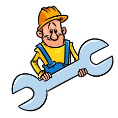Wrench builder cartoon character illustration
