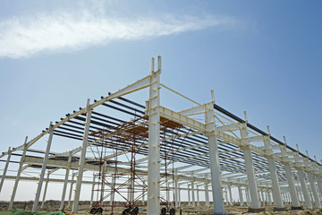 In the construction site, steel structure is under construction