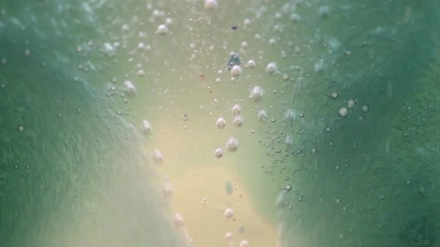 Effervescent mix of oil, water and colorful ink. Moving bubbles