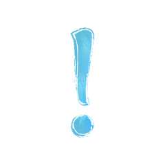 Watercolor blue exclamation point. Hand drawn watercolor exclamation point. Blue sign, white background. Design element illustration of watercolor blue exclamation point.