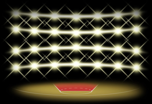 Basketball court in dark with spotlight background which free throw zone is red color. Illustration for use about spot concept
