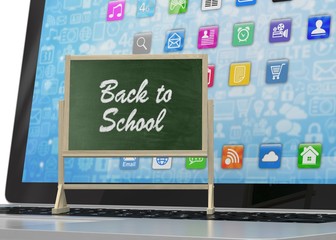 Laptop with chalkboard, back to school, online education concept. 3d rendering.