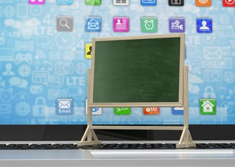  Laptop with chalkboard, online education concept. 3d rendering.