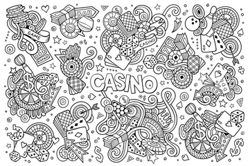 Sketchy vector hand drawn doodles cartoon set of Casino objects 