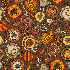 Cartoon hand-drawn coffee shop seamless pattern