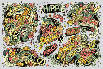 Obraz premium Colorful set of hippie objects 