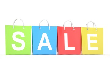 sale written on shopping bag. 3d rendering.