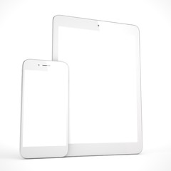 Tablet and smartphone on a white. 3d rendering.