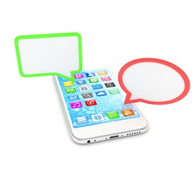 smartphone with bubbles isolated on white background. 3d rendering.