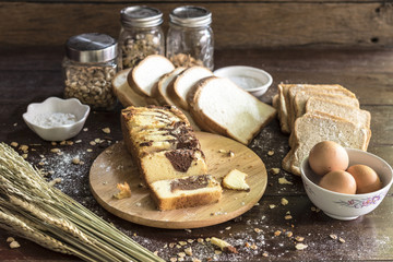 Chocolate marble cake with bread and ingredient