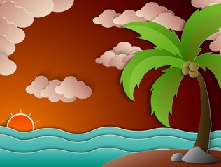 Fototapeta na wymiar Coconut palm tree and beach sunset 
