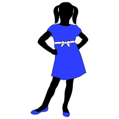 Girl silhouette. Fancy girl in blue dress