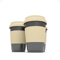 Three paper coffee cups. 3d rendering.