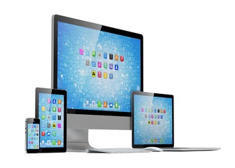 Ultimate web design, laptop, smartphone, tablet, computer, display. 3d rendering.