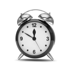 Black alarm clock on white. 3d rendering.