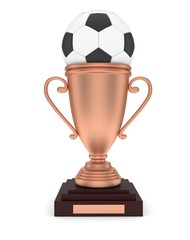 bronze cup with a football ball. 3d rendering.