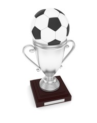 silver cup with a football ball. 3d rendering.