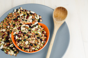legumes in a dish, close up, background.