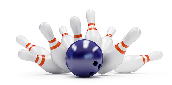 bowling strike on a white background