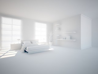 Fototapeta premium White interior design of living room with colored furniture