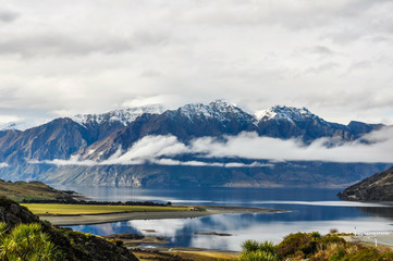Clouds lying low near Wanaka in Southern Lakes, New Zealand