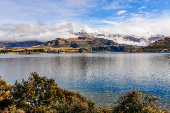Snowy peaks near Lake Wanaka in Southern Lakes, New Zealand