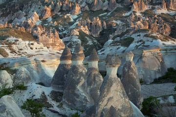 The unique shape of the landscape in Cappadocia. Zelve Valley. Turkey.