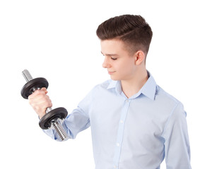 boy with dumbbell