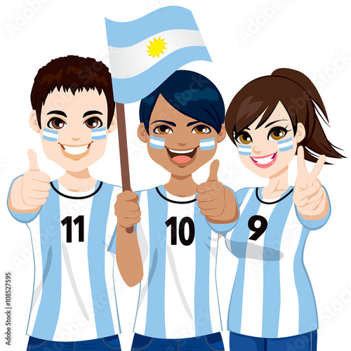 "Young Argentinian soccer fans cheering their Argentina national