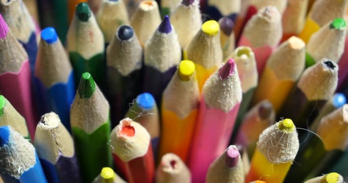 4k Rotating of a used colouring pencils, looped video