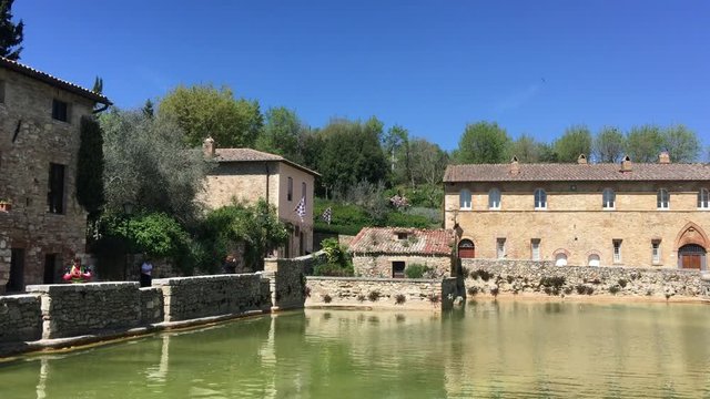 BAGNO VIGNONI, ITALY -APRIL 15, 2016: Bagno Vignoni is a famous thermal spring destination of Tuscany