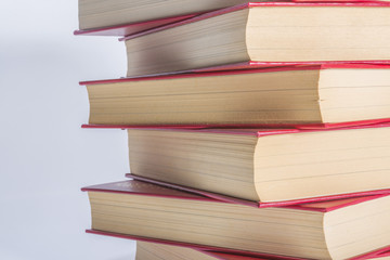 stack of books on white background