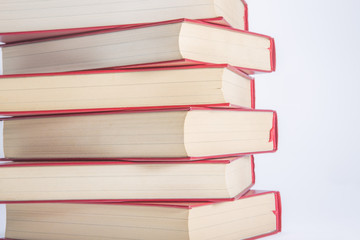 stack of books on white background