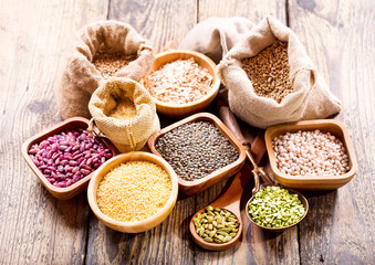 various cereals, seeds, beans and grains